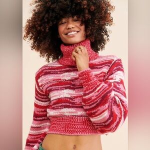 FOR LOVE AND LEMONS Wilma Turtleneck Sweater Womens Small Pink Red Balloon Crop